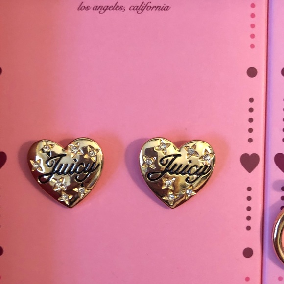 NIB Juicy Couture Gold Heart Keychain/Bag Charm w/Matching Earrings - Picture 3 of 5